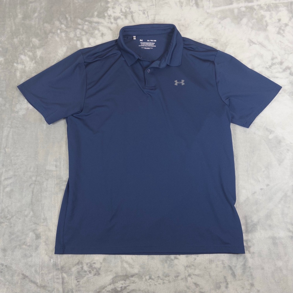 Under Armour Performance Polo Men XL Navy Blue Short Sleeve Golf Athletic Shirt